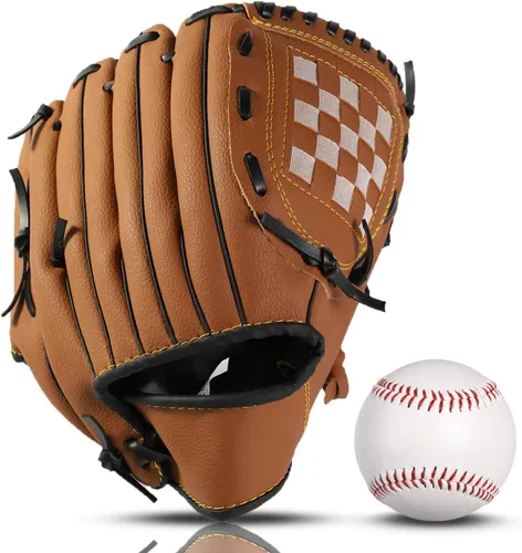 Vista 9 de Guantes de béisbol + juegos de pelotas, guante de sóftbol, guante de béisbol, 10.5-12.5 pulgadas para entrenamiento de jóvenes/adultos y juego