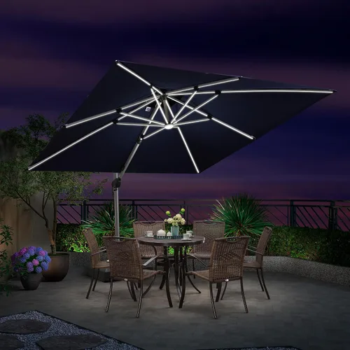 Vista 57 de PURPLE LEAF Sombrilla de patio de 9 x 12 pies con luces, sombrilla rectangular voladiza para exteriores, funciona con energía solar, LED