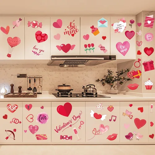 Vista 7 de 218 unidades de calcomanías para ventana de San Valentín, corazón de San Valentín, decoración de ventanas de vidrio, 9 hojas