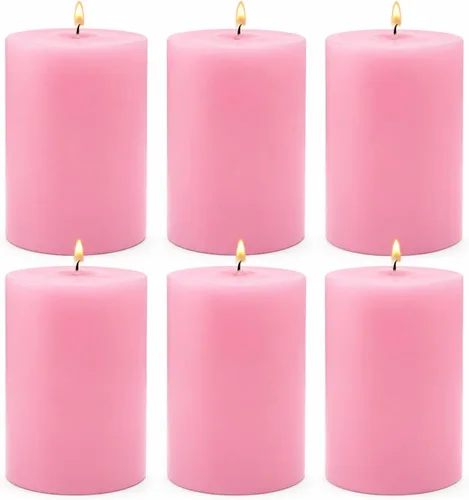 Vista 10 de Paquete de 12 velas de pilar rosas de 2 x 3 pulgadas para el día romántico de San Valentín, velas de columna sin perfume para el hogar