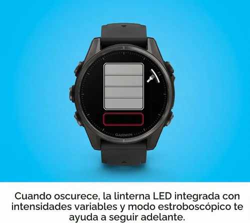 Vista 6 de Garmin Fenix 8 Premium - Reloj inteligente multideporte GPS para correr, 43 mm AMOLED, clasificado para buceo, linterna incorporada Titanio DLC