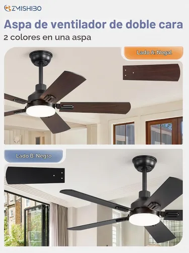 Vista 6 de ZMISHIBO Ventiladores de techo de 44 pulgadas con luces, ventilador de techo moderno negro con control remoto, ventilador de techo