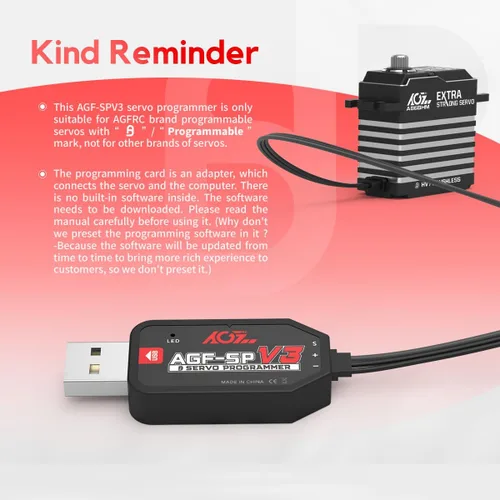 Vista 9 de AGFRC A73CHLW V2 70.5 lbs Servo de dirección RC sin núcleo de alto esfuerzo de torsión y programador servo AGF-SPV3