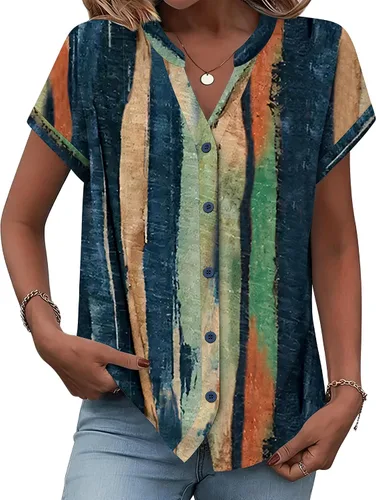 Vista 19 de Zeagoo Camisas con botones para mujer, camisetas de manga corta, cuello en V, blusas casuales de negocios