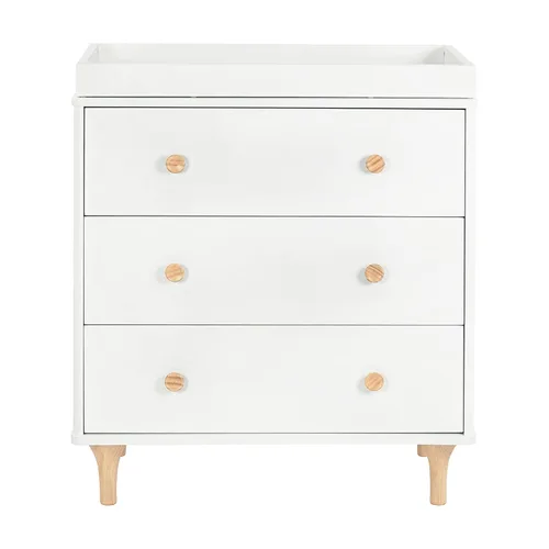 Vista 7 de Babyletto Lolly - Cómoda cambiadora de 3 cajones con bandeja cambiadora extraíble en blanco y natural, certificado Greenguard Gold