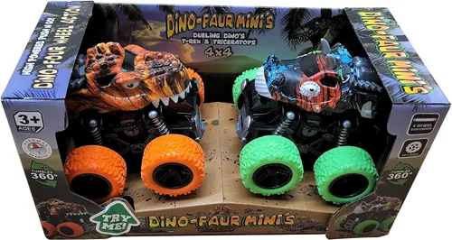 Vista 5 de Aeromax Dino-Faur Mini Camión Push N Go Triceratops TREX y Triceratops (PBDB-C)