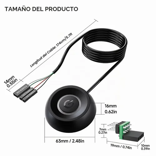 Vista 6 de Botón de encendido para PC, interruptor de computadora de escritorio remoto, interruptor de encendido/apagado, indicador LED, botón de encendido