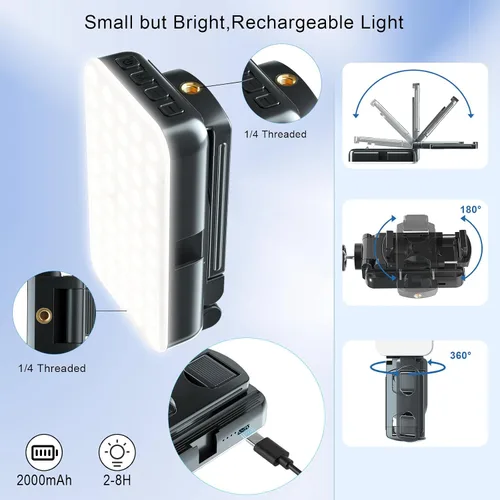 Vista 4 de Trípode para teléfono con luz recargable para cocinar videos, soporte de teléfono móvil con anillo de luz, creador de contenido, grabación de video