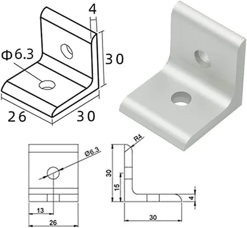 Vista 2 de 3030 Soporte de esquina interior para perfil de extrusión de aluminio 3030 con ranura - (10 piezas)