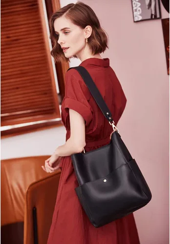 Vista 2 de BOSTANTEN - Bolsos de cuero al hombro tipo balde para mujer