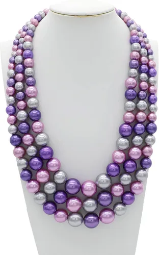 Vista 4 de Collar de perlas grandes de imitación para mujer, juego de collar y aretes de perlas de múltiples hebras, collar de perlas de 3 capas, perlas