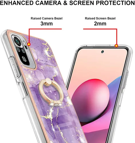 Vista 3 de XYX Funda para Xiaomi Redmi Note 10s, TPU Mármol Slim Full Body Funda Protectora con 360 anillo giratorio Kickstand para Redmi Note 10s, Morado