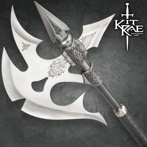 Vista 6 de Kit Rae Black Legion War Axe - Edición especial, hoja de acero inoxidable 420 de 19 1/2 pulgadas, agarre envuelto en cuero, accesorios de metal