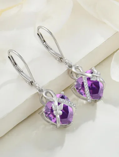 Vista 5 de Aretes colgantes de mariposa de plata de ley 925 con piedra natal de corazón infinito para mujer