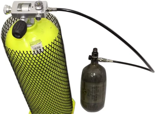 Vista 7 de Adaptador de buceo de válvula DIN 4500psi PCP Paintball HPA de alta presión Estación de llenado de tanque DN2 Manguera Mircrobore - Plata