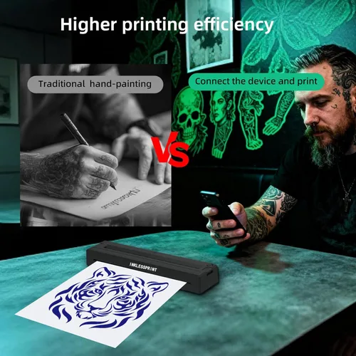 Vista 5 de Máquina de impresión de plantillas de tatuajes para tatuajes, impresora térmica portátil Bluetooth de transferencia de tatuajes para artistas