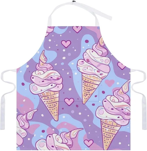 Vista 7 de MUSM Delantal para adultos – 27.6 x 31.5 pulgadas, delantales de poliéster resistentes con dos bolsillos grandes, delantal de cocina de helado