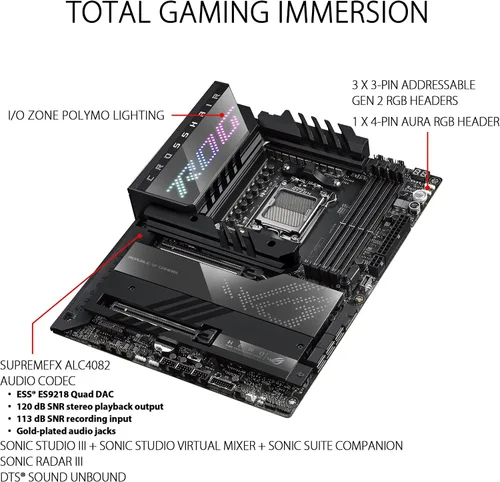 Vista 4 de ASUS ROG Crosshair X670E Hero AMD X670 AM5 Ryzen™ Desktop 9000 8000 y 7000 ATX Motherboard, 18 + 2 etapas de potencia, PCIe® 5.0, DDR5, 5X ranuras