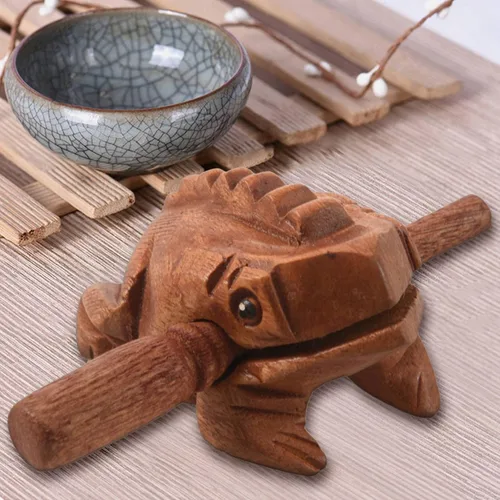 Vista 3 de 4X tallado croaking madera percusión sonido musical madera rana tono bloque juguete