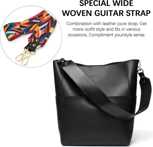 Vista 3 de Bostanten Bolsas de cuero para hombro, tipo balde, para mujer