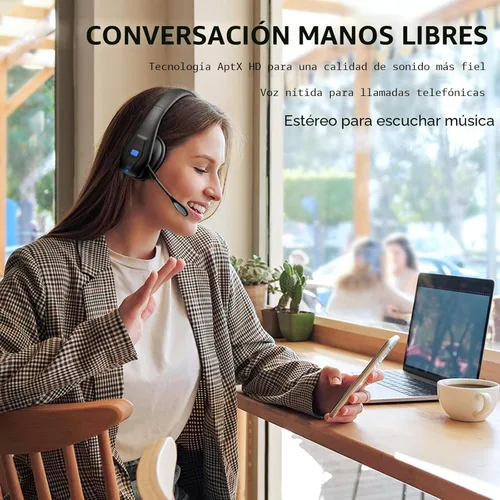 Vista 6 de Conambo Auriculares Bluetooth con cancelación de ruido V5.1, 35 horas de tiempo de conversación HD, CVC8.0, micrófono dual manos libres, auriculares