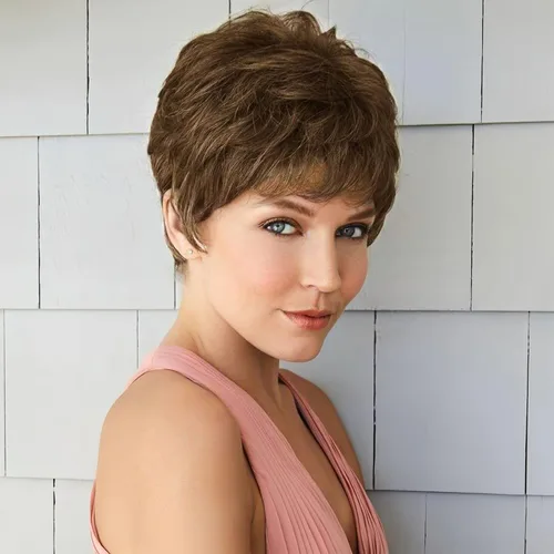 Vista 10 de Peluca sintética sin pegamento con capas Pixie corto para mujer, color negro, para uso diario, Cosplay