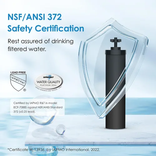 Vista 4 de Waterdrop Mejora Certificado NSF/ANSI 372 Filtro de Agua con Iones de Plata Añadidos, Reemplazo para Filtros Negros Berkey® BB9-2®, Sistema