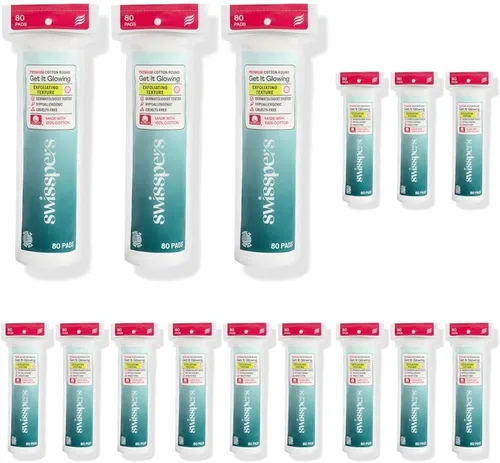 Vista 16 de Swisspers - Círculos exfoliantes premium de algodón – 80 unidades (paquete de 3) – 100% algodón puro, almohadillas de superficie de doble cara