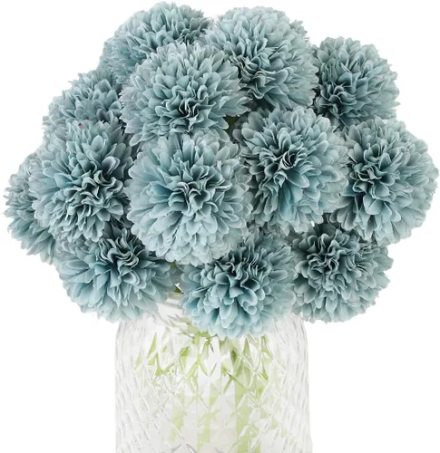 Vista 6 de Jim's Cabin Flores artificiales, 12 piezas de seda artificial, bola de crisantemo, hortensias, ramo de boda para decoración del hogar y cocina Negro