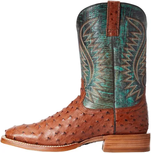 Vista 2 de ARIAT Botas de avestruz con punta cuadrada para hombre, Turquesa