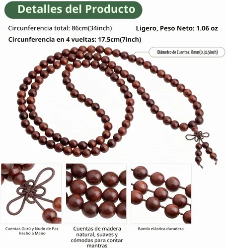 Vista 3 de SUNYIK 8mm Wooden 108 Tibetan Buddhist Prayer Beads Mala Bracelet