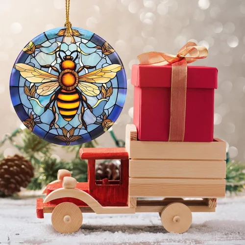 Vista 7 de Touber Adorno Navideño, Adorno de Navidad, Idea de Regalo de Vacaciones, Recuerdo Familiar, Cerámica Redonda, Intercambio de Regalos, Idea de Abeja