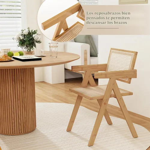 Vista 6 de Giantex Juego de 2 sillas de comedor de caña bohemia, carga máxima de 330 libras, sillas de comedor de madera, sillón de bambú para sala de estar