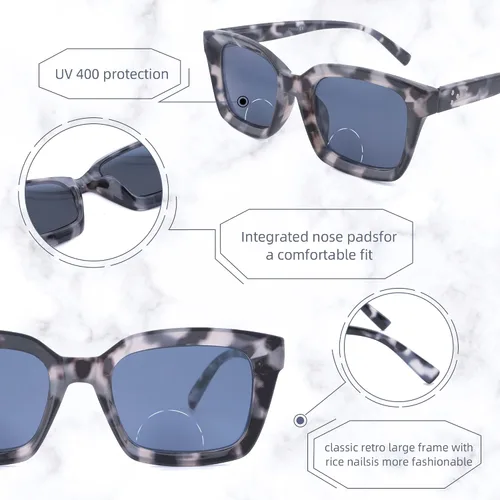 Vista 5 de HIYANJN Gafas de sol bifocales para mujeres y hombres, paquete de 3 lentes de sol de lectura, lentes de sol cuadrados con protección UV 400, bisagra