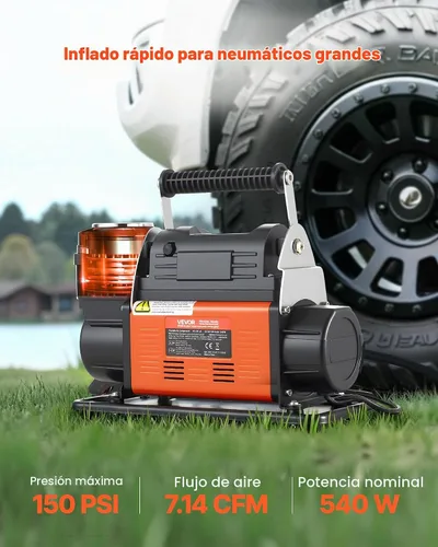 Vista 2 de VEVOR Compresor de aire de 12V de servicio pesado, inflador de neumáticos portátil con parada automática y pantalla LCD digital, bomba de aire todo