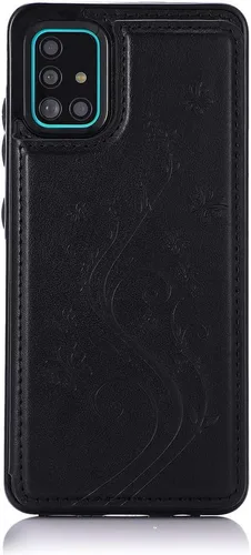 Vista 7 de Funda de teléfono para Samsung Galaxy A51 4G con protector de pantalla de vidrio templado y tarjetero con soporte para tarjetero, accesorios de Negro