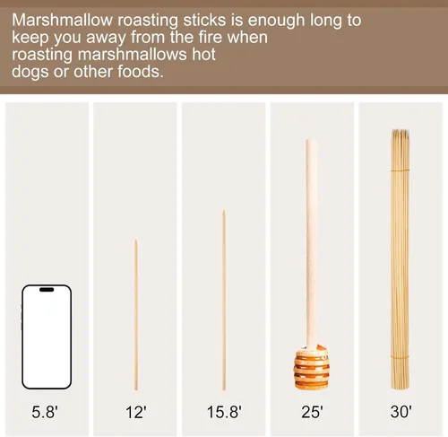 Vista 4 de 70 palitos para asar malvaviscos, palitos de malvavisco de 30 pulgadas para hoguera, pinchos de bambú de 0.197 pulgadas de grosor para asadores