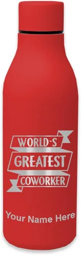 Vista 9 de LaserGram Botella de agua de acero inoxidable de doble pared, el mejor compañero de trabajo del mundo, grabado personalizado incluido