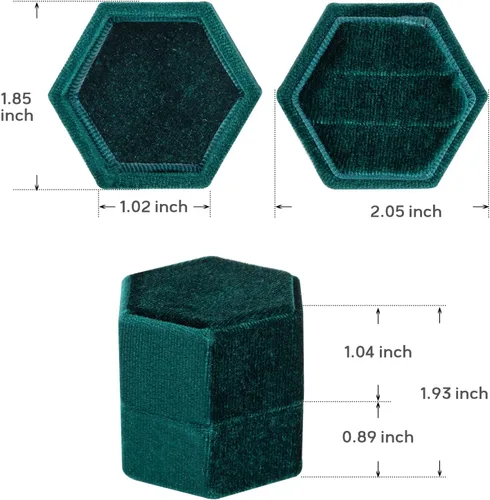 Vista 5 de Smileshe Caja para anillos, cajas de joyería de terciopelo para propuesta, compromiso, ceremonia de boda, caja hexagonal con ranura de doble anillo