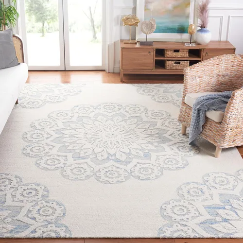 Vista 22 de SAFAVIEH Blossom Collection - Alfombra decorativa, 2 x 3 pies, color marfil y beige, lana hecha a mano, ideal para zonas de alto tráfico en entrada