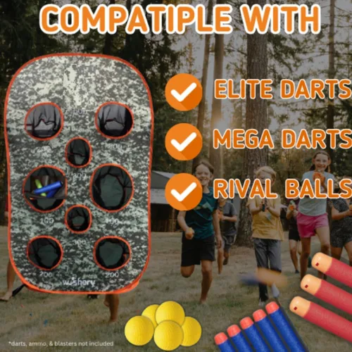 Vista 6 de Objetivo grande para niños. Juguete de práctica de tiro con red de almacenamiento para niños. Perfecto para fiestas Nerf en interiores y exteriores