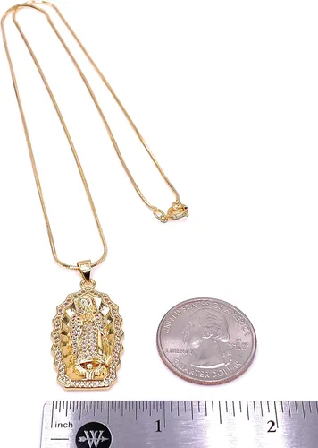 Vista 7 de LESLIE BOULES Guadalupe - Collar con colgante chapado en oro de 18 quilates para mujer, cadena de serpiente, joyería religiosa