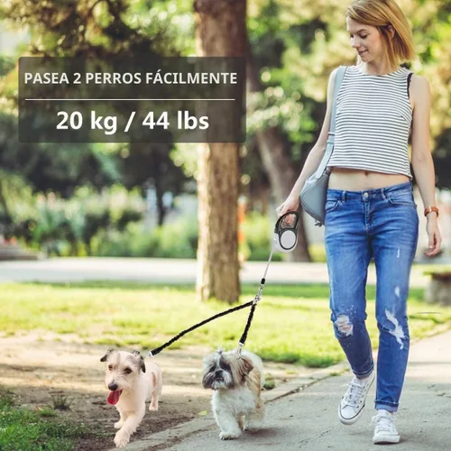 Vista 5 de Correa retráctil doble para perros de raza pequeña (hasta 44 libras cada una) – Correa extensible de doble cabeza de 16 pies para mascotas