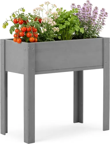 Vista 11 de Cama de jardín elevada con patas, 31 x 16 x 31 pulgadas, jardinera elevada de madera para exteriores, patas gruesas, con forro Marrón