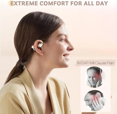 Vista 2 de ZIHNIC Auriculares de oreja abierta, comodidad durante todo el día, batería de 28 horas con uso prolongado, IPX5 impermeable, compatible con Rosa
