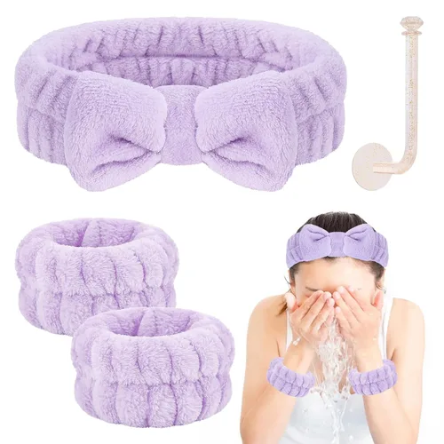 Vista 18 de CERETIA Juego de lavado facial – diadema, pulseras con soporte, toallas de muñeca de spa absorbentes de microfibra