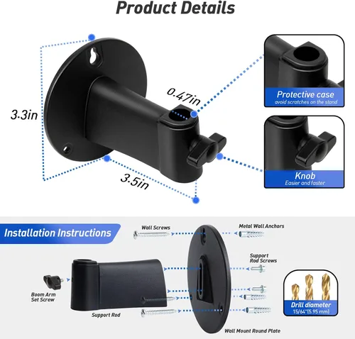 Vista 3 de SUNMON Soporte de pared para micrófono y abrazadera de montaje de mesa de metal, brazo articulado universal para micrófono compatible con HyperX