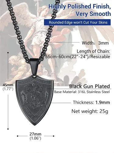 Vista 3 de Prosteel. - Collar con dije y cadena de San Miguel Arcángel, joyería religiosa católica.