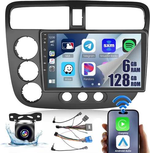 Vista 9 de Hikity Estéreo de coche Android 2+64G para Honda Civic 2001 2002 2003 2004 2005, 9 pulgadas pantalla táctil Radio Carplay Android Auto, WiFi