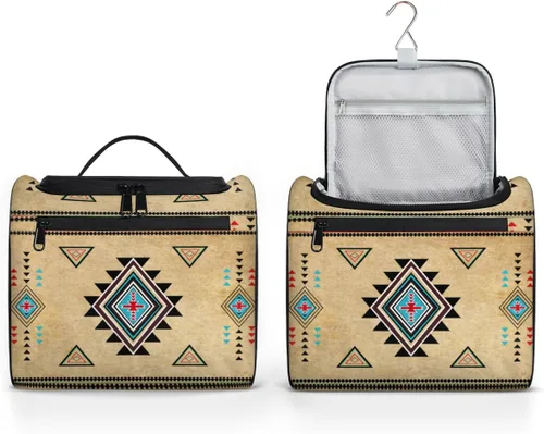 Vista 4 de Neceser de viaje para mujeres y hombres, étnico azteca, bolsa organizadora de cosméticos colgante, bolsa de maquillaje portátil resistente al agua